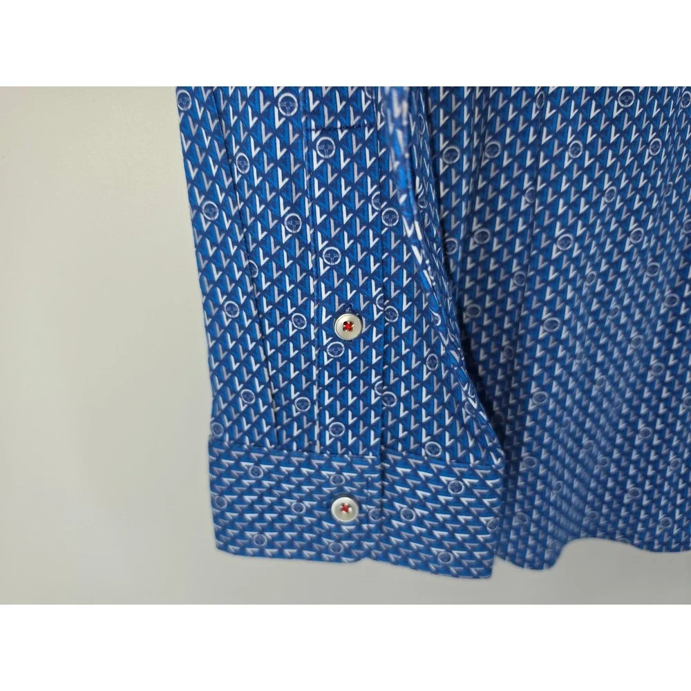 Buttercloth Robert Herjavec Blue Steering Wheel Print Knit Button Down Shirt XL